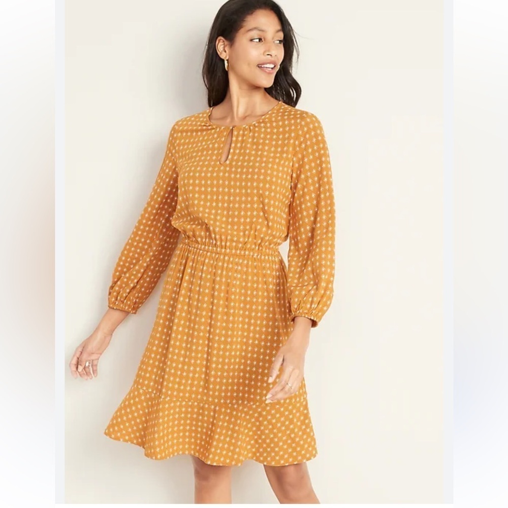 Old Navy Waist-Defined Keyhole Dress for Women Size XXL Mustard